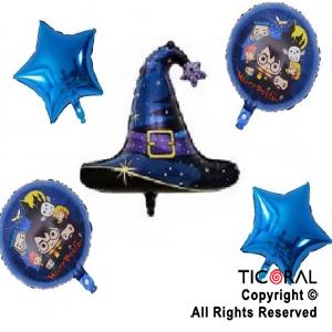 SET DE GLOBOS METALIZADO SOMBRERO HARRY POTTER 5 UNIDADES